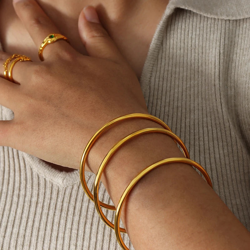Simple Round Women's Stainless Steel Bracelet Rose Gold Color Silver 5 Sizes High Quality Gold-plated Bangle Jewelry Wholesale