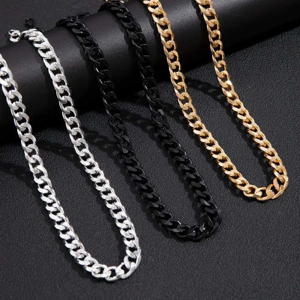 Simple Stainless Steel Cuban Chain Necklace for Men Gold Silver Color Metal Chain On The Neck Choker Jewelry Party Male DIY Gift