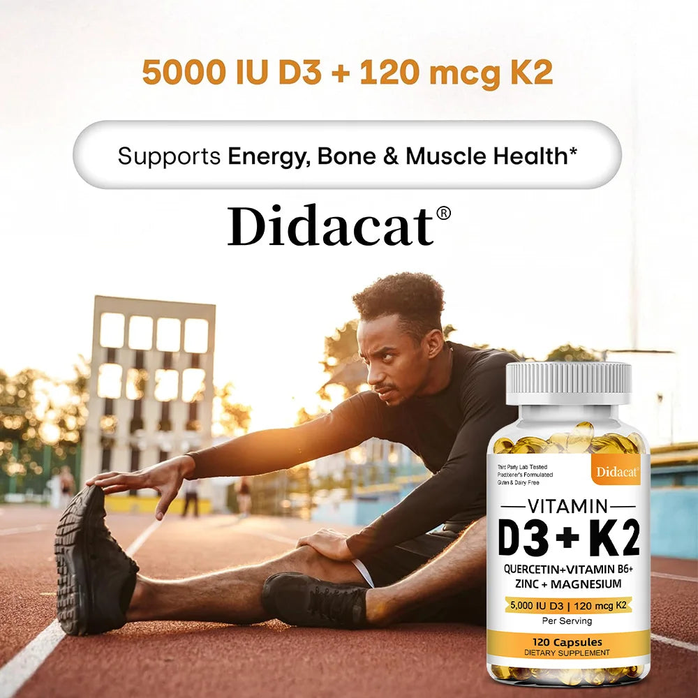 Vitamin D3 K2 Capsules Daily Supplement Healthy Immune System Heart and Bones Multi Diet Supplement for Adults