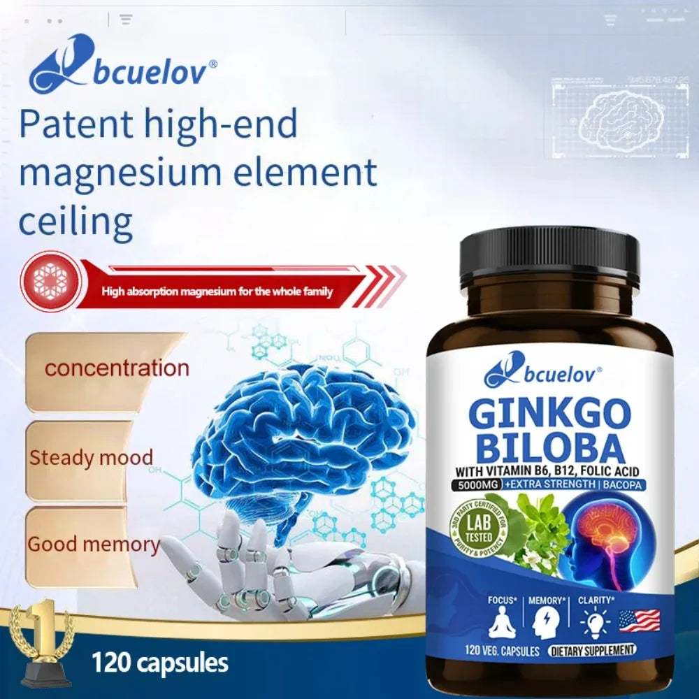 Ginkgo Biloba Capsules - Brain Supplement, Memory Support Supplement, Brain Function, Focus, Concentration