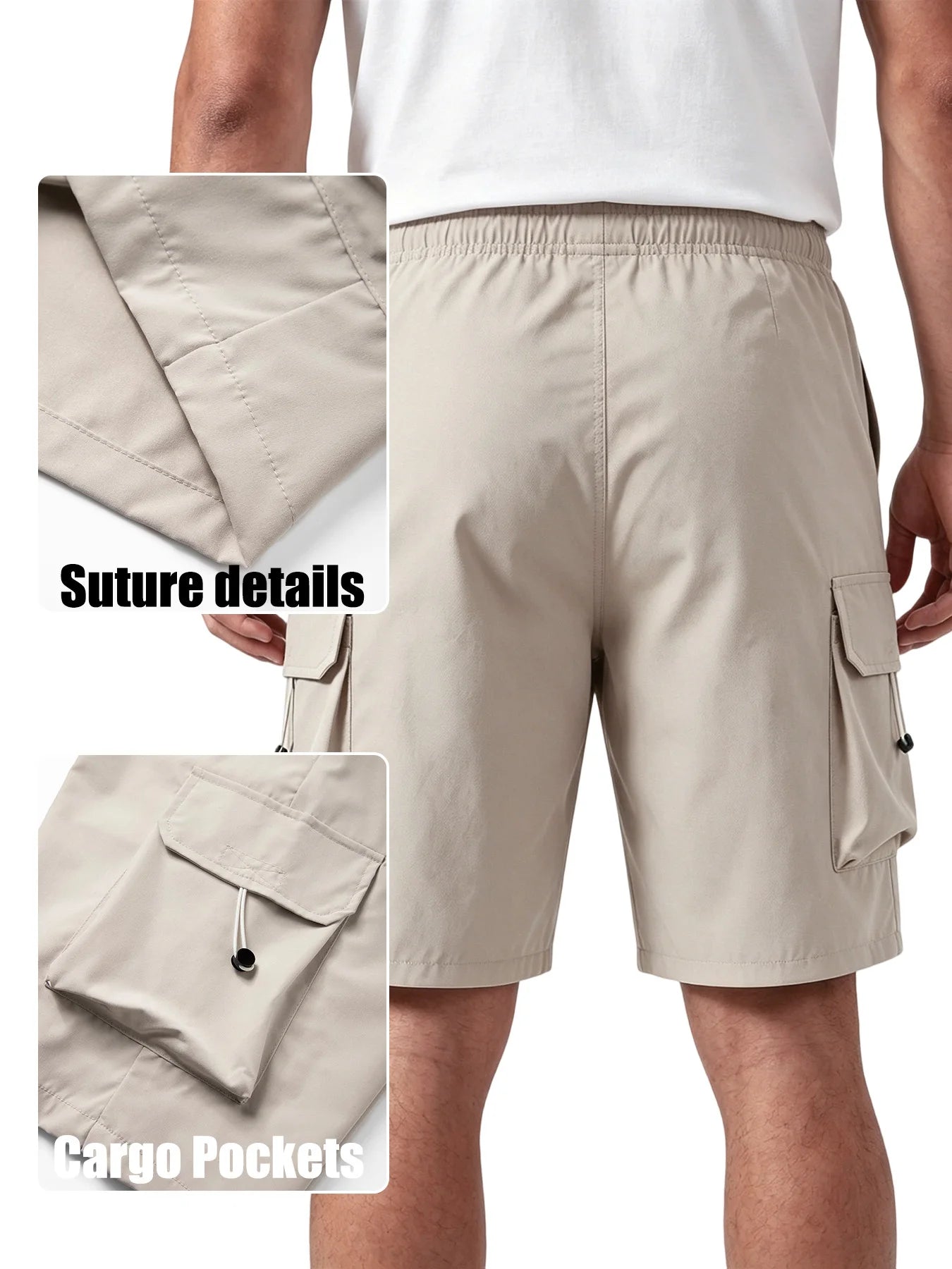 Men's Summer Cargo Shorts Multi-Pocket Drawstring Pants Casual Loose Fit Knee-Length Shorts for Outdoor & Streetwear