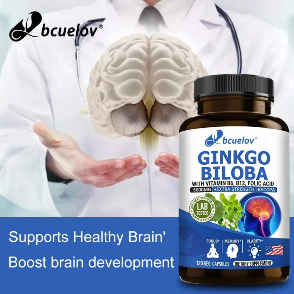 Ginkgo Biloba Capsules - Brain Supplement, Memory Support Supplement, Brain Function, Focus, Concentration