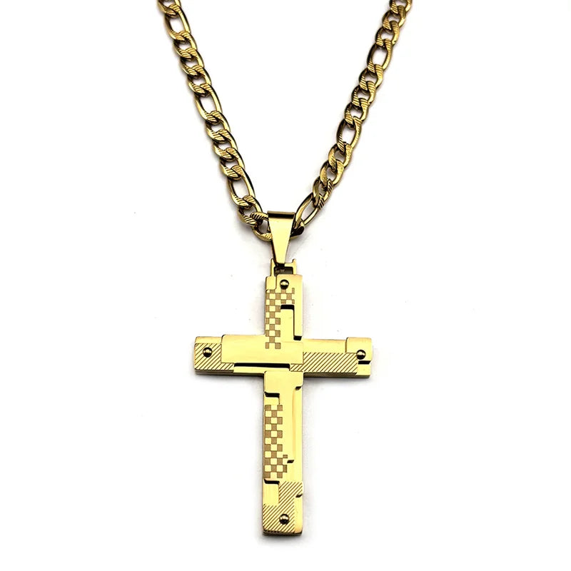 Stainless Steel Jesus Cross Pendant Necklace For Men Women Gold Silver Color Punk Trendy Male Chain Boyfriend's Gift Jewelry
