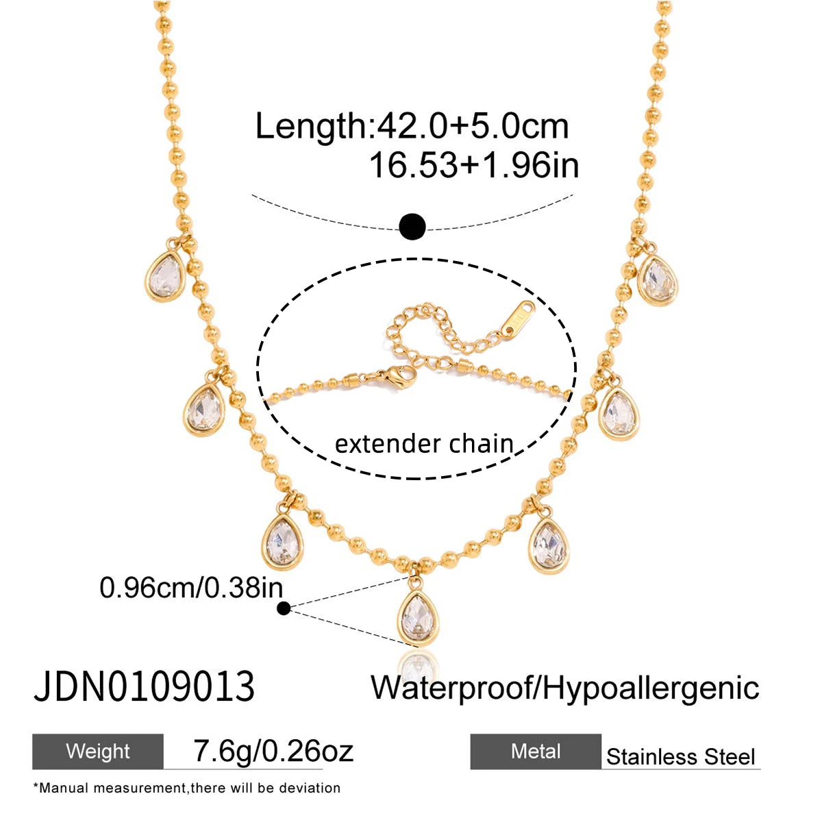 Uworld Simple Classic Round White Zircon Pendant Necklace 18K PVD Stainless Steel Gold Color Waterproof Stackable Chain Necklace