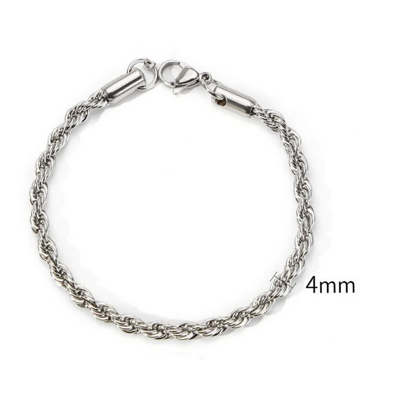 2/3/4/5MM Twisted Rope Chian Bracelet for Woman Man Hip Hop Punk Silver Color Stainless Steel Fashion Jewelry
