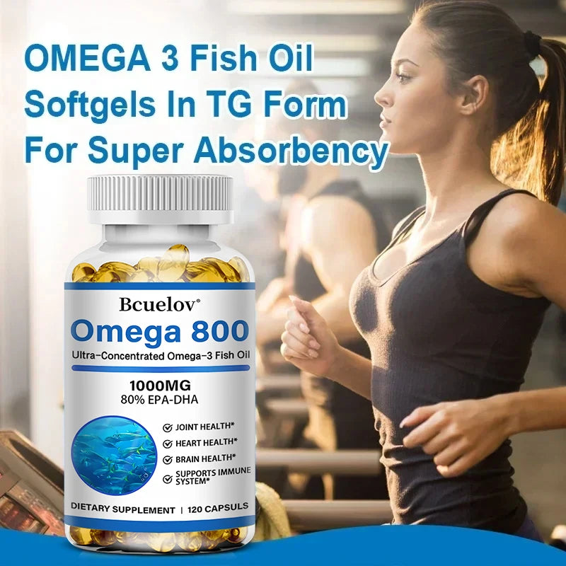 Bcuelov Fish Oil Omega 3 Supplements, 1000mg Softgels, Omega 3 Fish Oil for Healthy Heart, Brain Support, 30/60/120 Capsules