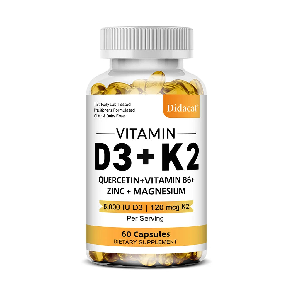 Vitamin D3 K2 Capsules Daily Supplement Healthy Immune System Heart and Bones Multi Diet Supplement for Adults