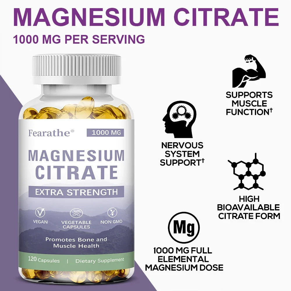 Magnesium Citrate 1000 Mg - Maximized Absorption, Supports Muscle, Nerve, Bone, Sleep and Heart Health - 120 Capsules