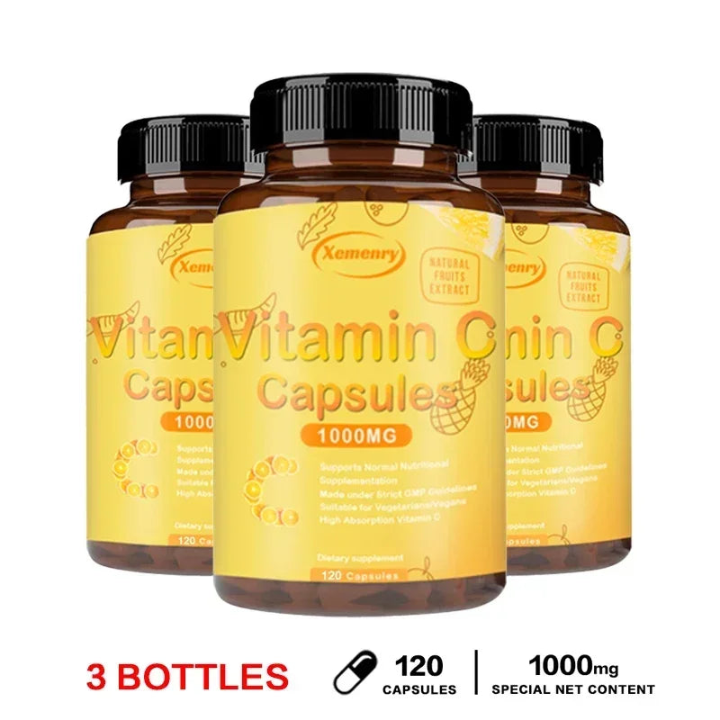 Vitamin C Capsules 1000mg - Immune Support, Cellular Energy Production, Improve Skin Brightening, Skin, Teeth & Heart Health