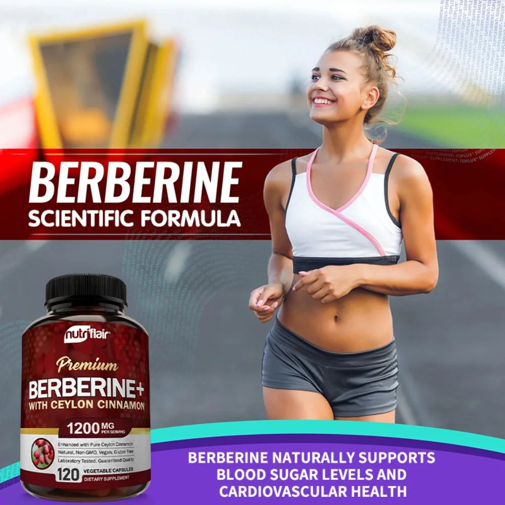 Berberine HCl 1200mg, 120 Capsules - Plus Ceylon Cinnamon, Berberine HCI Root Supplements, Support Weight Management
