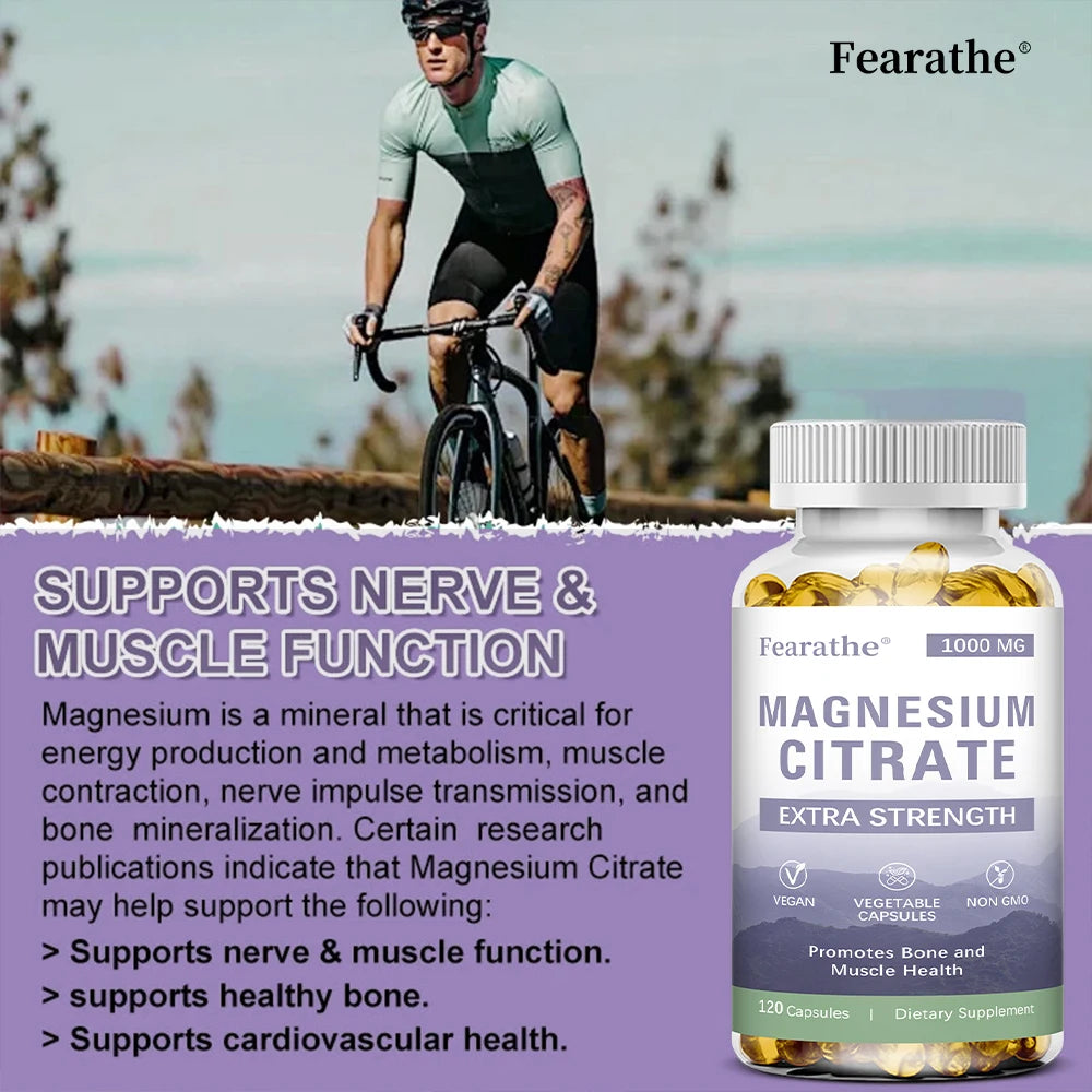 Magnesium Citrate 1000 Mg - Maximized Absorption, Supports Muscle, Nerve, Bone, Sleep and Heart Health - 120 Capsules