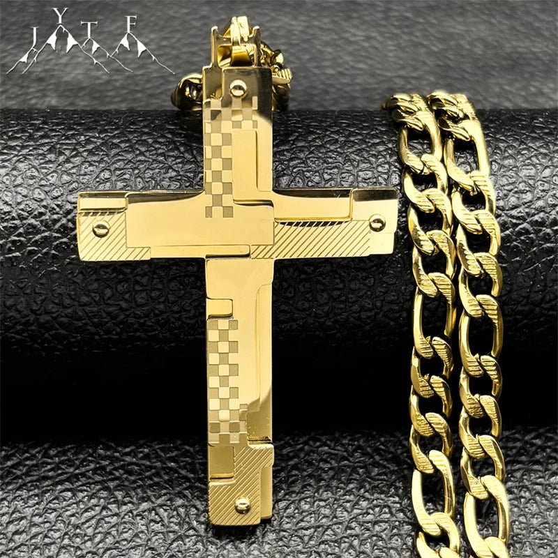 Stainless Steel Jesus Cross Pendant Necklace For Men Women Gold Silver Color Punk Trendy Male Chain Boyfriend's Gift Jewelry