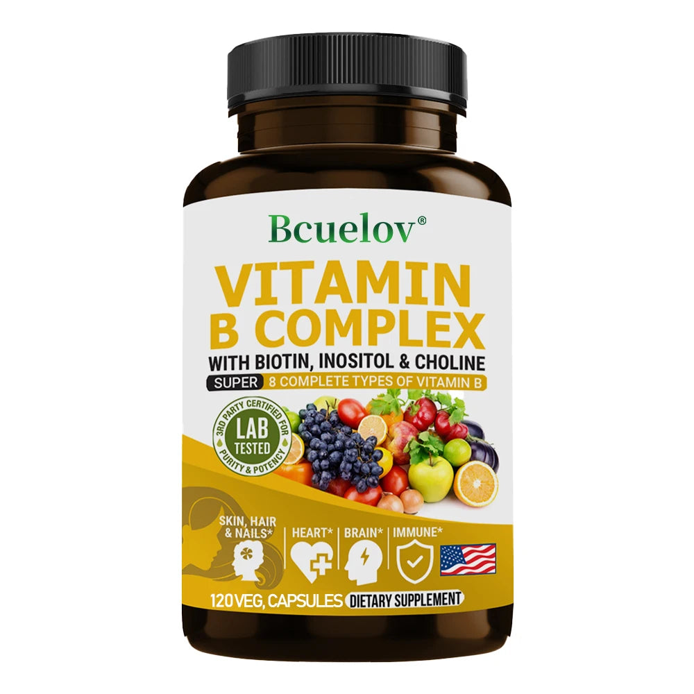 Vitamin B Complex - B1 B2 B3 B5 B6 B7 B9 B12 Biotin Choline Niacin - Brain, Skin, Hair, Nervous System, Immunity, Metabolism