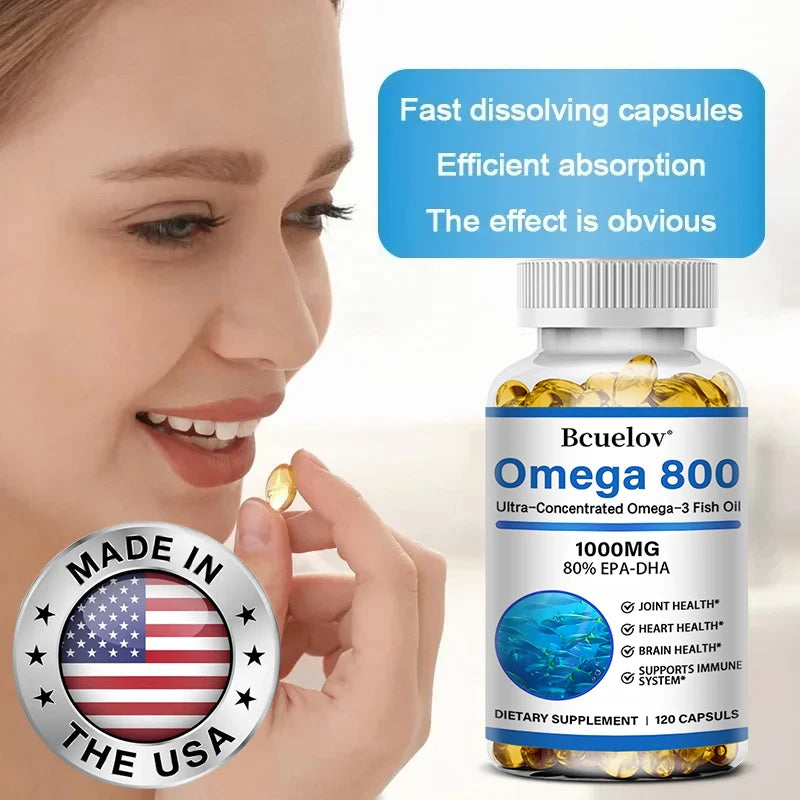 Bcuelov Fish Oil Omega 3 Supplements, 1000mg Softgels, Omega 3 Fish Oil for Healthy Heart, Brain Support, 30/60/120 Capsules