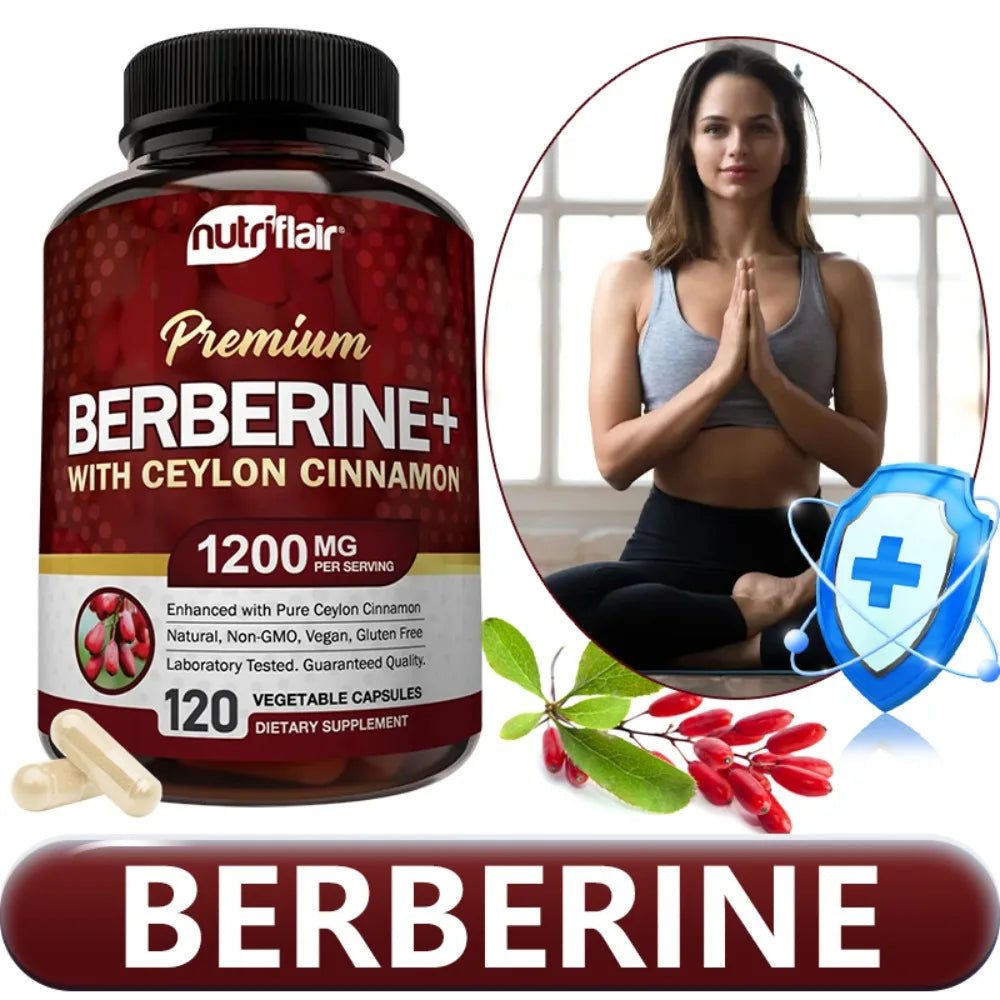 Berberine HCl 1200mg, 120 Capsules - Plus Ceylon Cinnamon, Berberine HCI Root Supplements, Support Weight Management