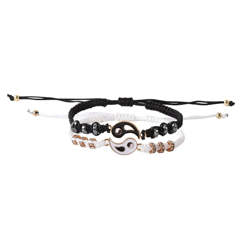 2022 New Best Friend Bracelets for 2 Matching Yin Yang Adjustable Cord Bracelet for Bff Friendship Relationship Boyfriend Girlfr