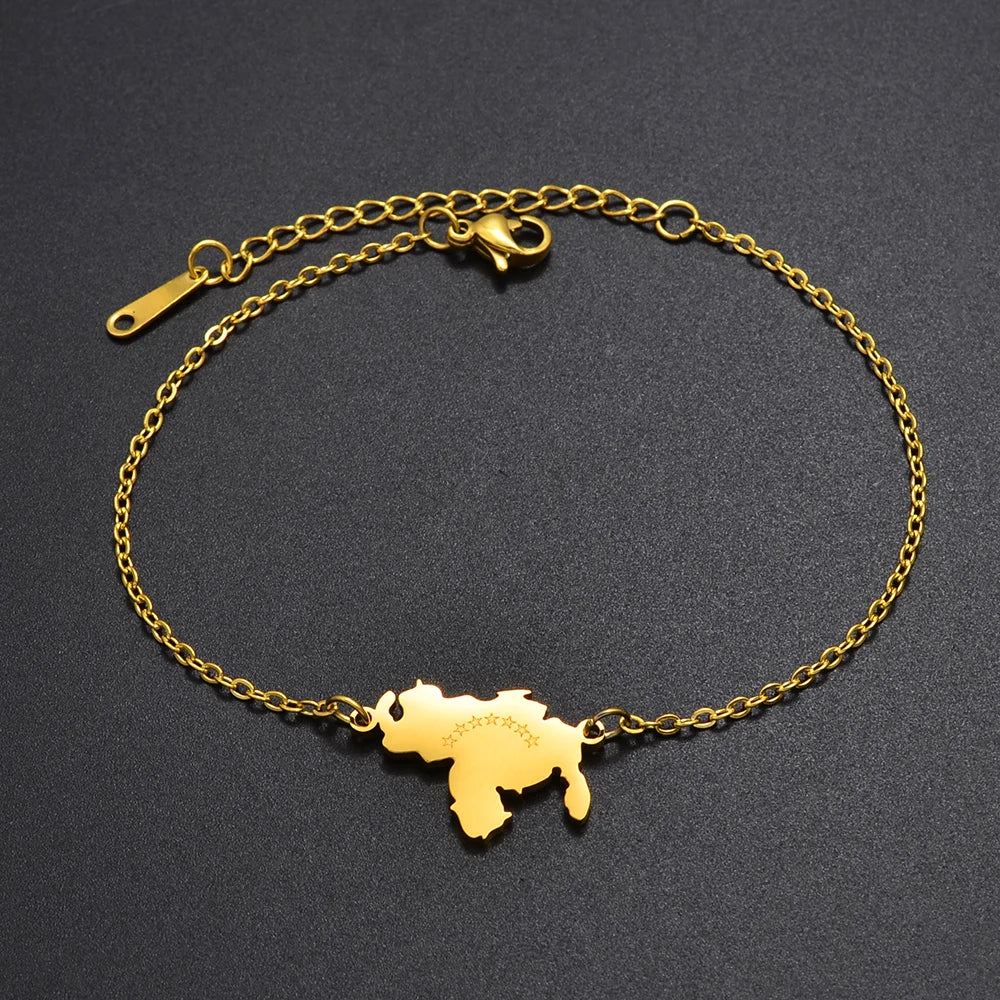 Anniyo 18CM + 4CM Venezuela Map Bracelet for Women Stainless Steel Jewelry Bangle @315821