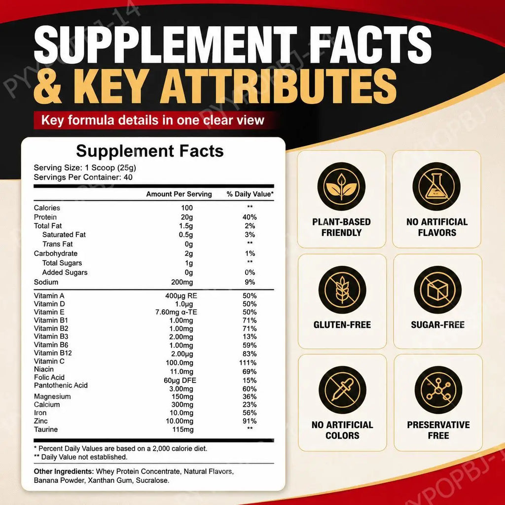 NurtureNova Whey Protein Powder with Taurine and Vitamins A D E C, Zinc, Banana Flavor, 30 G Protein Per Serving, 40 Servings