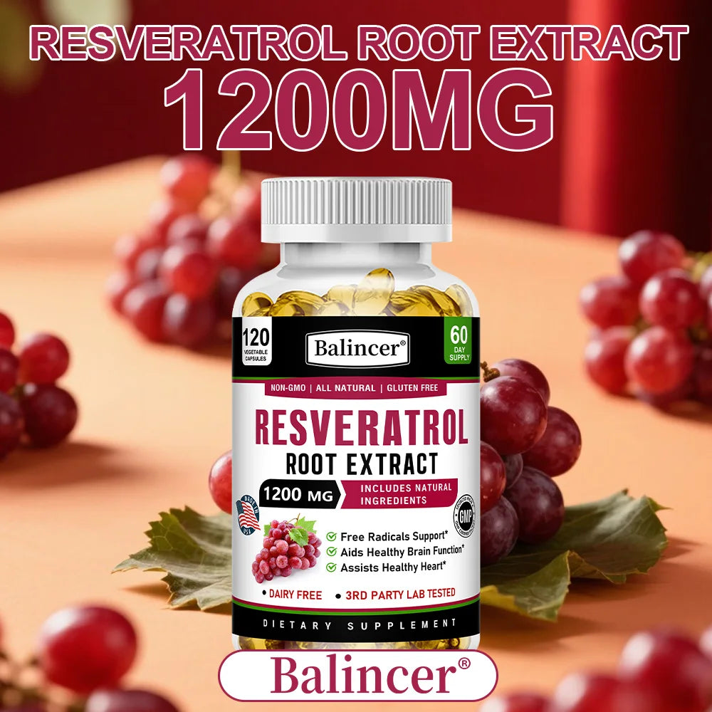 Resveratrol Root Extract Capsules - Antioxidant Anti-Aging, Brain & Heart Health, Skin Brightening & Immune Support, 120 Caps