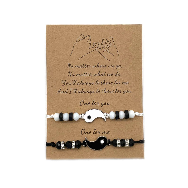 2022 New Best Friend Bracelets for 2 Matching Yin Yang Adjustable Cord Bracelet for Bff Friendship Relationship Boyfriend Girlfr
