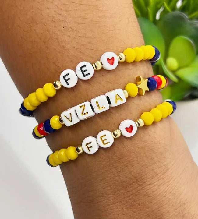 Handmade Venezuela bracelet, Venezuela flag bracelet, Venezuelan jewelry，FE charm bracelet