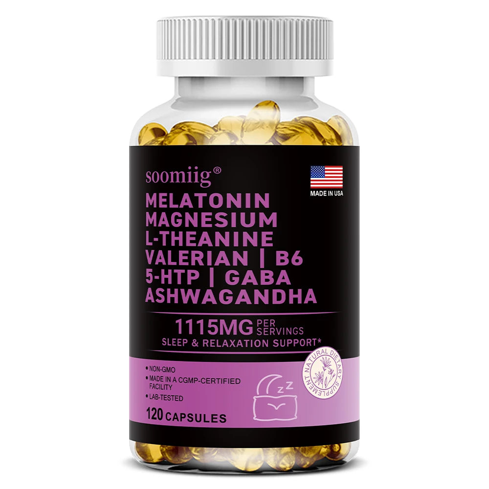 12-in-1 Melatonin 5mg Sleep Capsules 90pcs Vegan, Non-GMO, For Sleep, Stress & Mood Support - Natural Sleep Aids for Adults