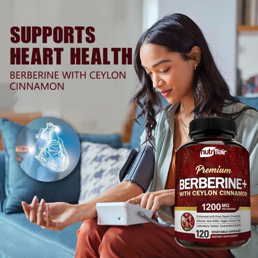 Berberine HCl 1200mg, 120 Capsules - Plus Ceylon Cinnamon, Berberine HCI Root Supplements, Support Weight Management