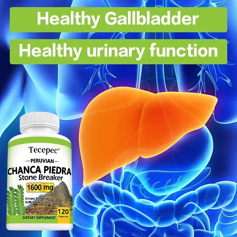 Chanca Piedra 1600 Mg - Kidney Stone Crusher, Urinary Tract Support, Liver Health, Promote Metabolism, Non-GMO, 120 Capsules