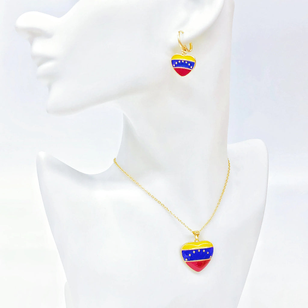 New Trendy Venezuela Country Flag Earrings Gold Plated Heart Guitar Parrot Drop Earrings for Women Daily Party Patriotic Gift