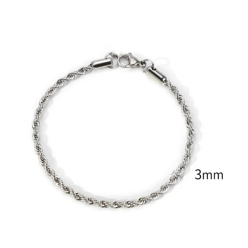 2/3/4/5MM Twisted Rope Chian Bracelet for Woman Man Hip Hop Punk Silver Color Stainless Steel Fashion Jewelry