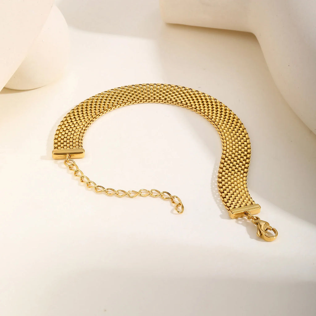 Women's Chunky Link Chain Mesh Bracelet, Stainless Steel Gold Plated Waterproof Jewelry