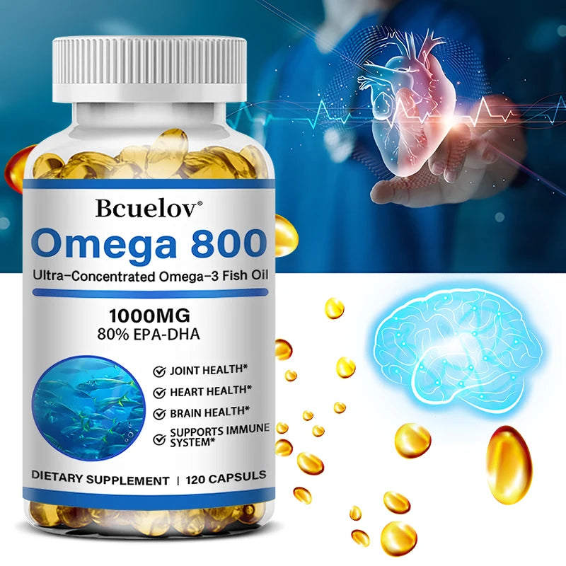 Bcuelov Fish Oil Omega 3 Supplements, 1000mg Softgels, Omega 3 Fish Oil for Healthy Heart, Brain Support, 30/60/120 Capsules