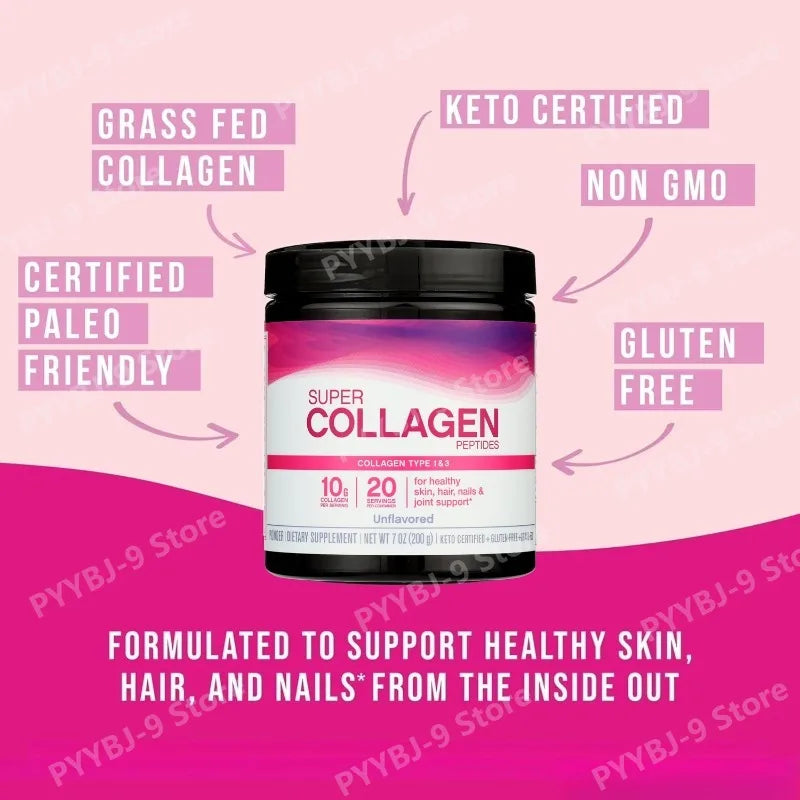 Super Collagen Powder 6,600mg Types 1 & 3 Unflavored 7 Ounces Dietary Supplement for Skin Bone Joint Support Formula Pack