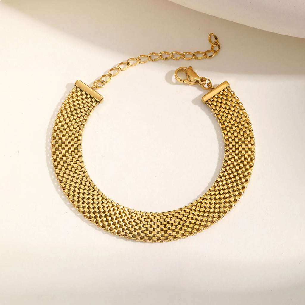 Women's Chunky Link Chain Mesh Bracelet, Stainless Steel Gold Plated Waterproof Jewelry