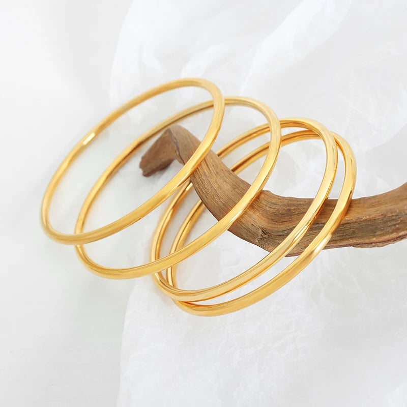 Simple Round Women's Stainless Steel Bracelet Rose Gold Color Silver 5 Sizes High Quality Gold-plated Bangle Jewelry Wholesale