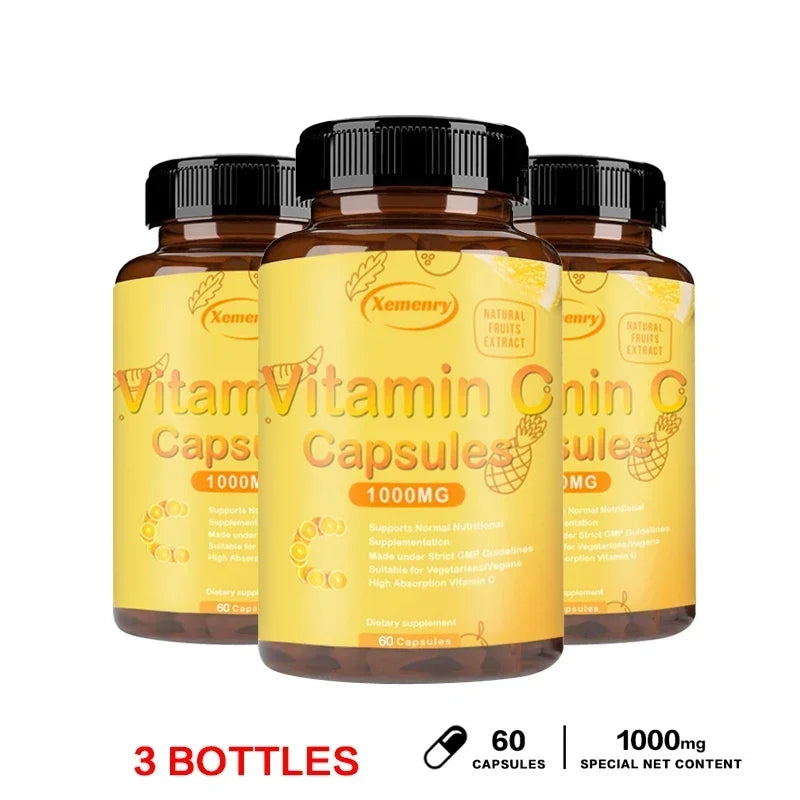 Vitamin C Capsules 1000mg - Immune Support, Cellular Energy Production, Improve Skin Brightening, Skin, Teeth & Heart Health