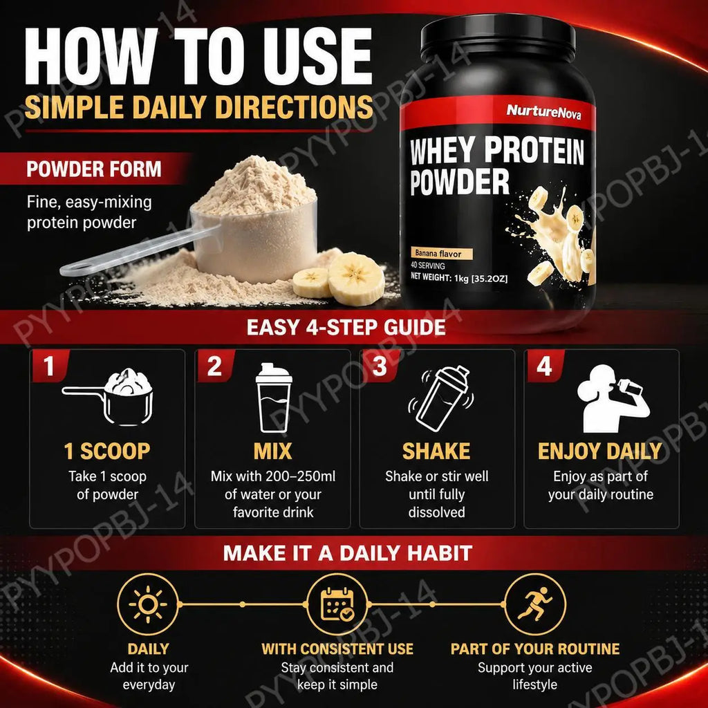 NurtureNova Whey Protein Powder with Taurine and Vitamins A D E C, Zinc, Banana Flavor, 30 G Protein Per Serving, 40 Servings