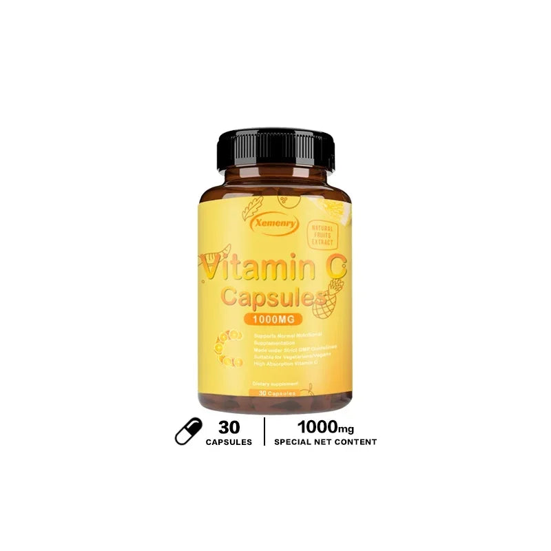 Vitamin C Capsules 1000mg - Immune Support, Cellular Energy Production, Improve Skin Brightening, Skin, Teeth & Heart Health